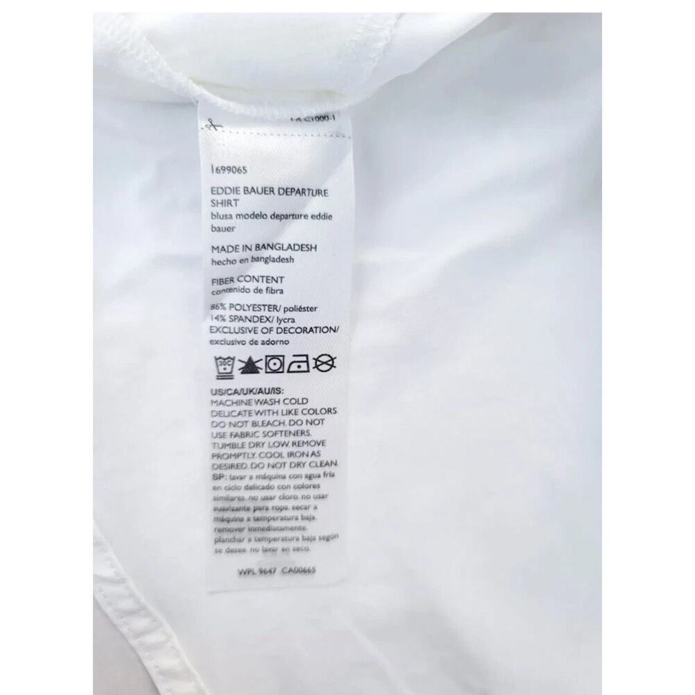 EDDIE BAUER WHITE LONG SLEEVE DEPARTURE TRAVEL SHIRT BLOUSE HIDDEN POCKET L NWT - Picture 10 of 10